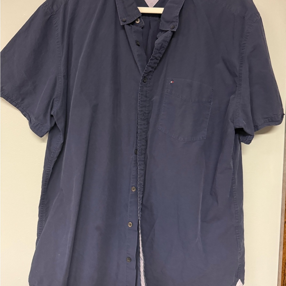 Tommy Hilfiger Men's Short-Sleeve Navy Button-Down Shirt 2XL
